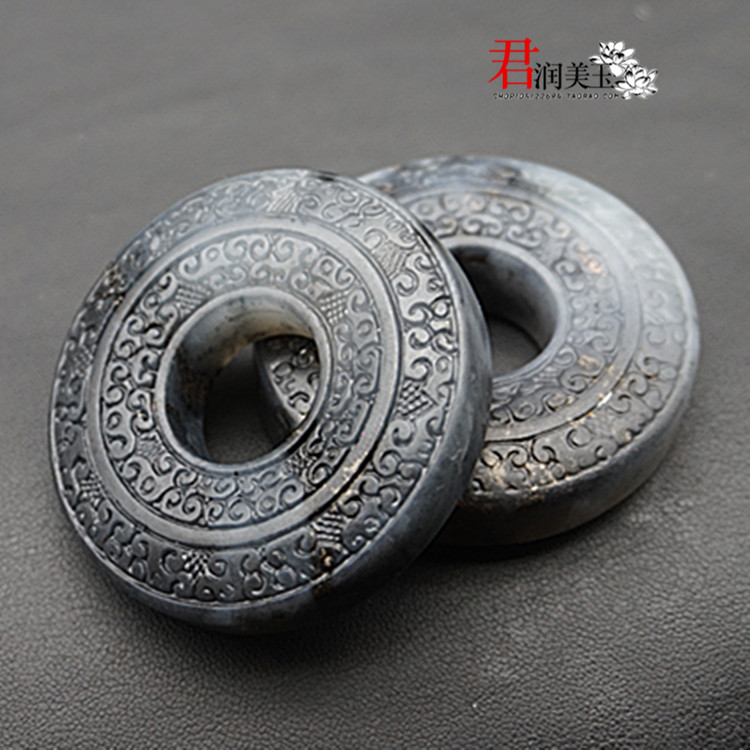 岫玉水墨平安扣圆环吊坠挂件复古祥云纹玉佩腰佩把玩件项链玉坠