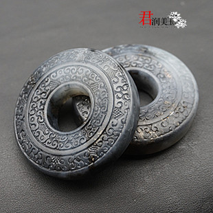 岫玉水墨平安扣圆环吊坠挂件复古祥云纹玉佩腰佩把玩件项链玉坠