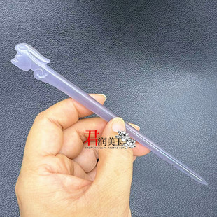 新款玉兔发簪发钗烟紫色蓝水色白色簪子国风中式旗袍发饰汉服头饰