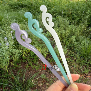 琉璃如意发簪古风头饰发钗日常盘发简约紫色蓝水白色簪子汉服发饰