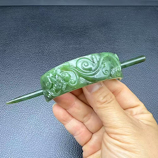 和田玉貔貅如意发冠帽冠碧玉福寿如意玉冠国风汉服头饰发饰玉发簪