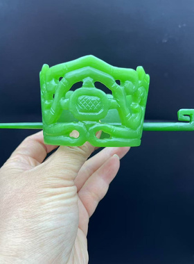 仿碧玉双龙发冠仿古镂空雕刻绿色发簪头饰新中式汉服影视饰品发饰