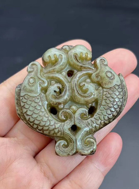 岫玉做旧烤色双面雕刻玉佩玉坠