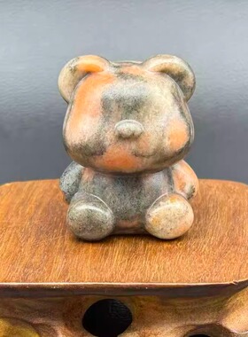 彩玉小熊摆件玉石镇纸新茶宠