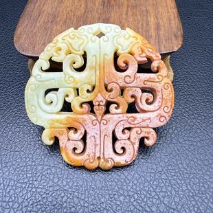 岫玉双龙吊坠挂件仿古明清龙型玉牌玉佩古风汉服腰佩流苏影视挂饰