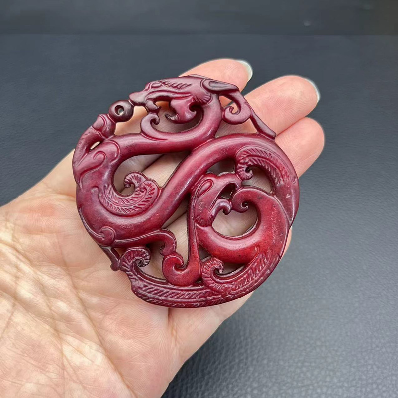 雪花玉龙凤玉佩玉坠仿古做旧烤色颈饰吊坠挂件古风汉服腰佩毛衣坠