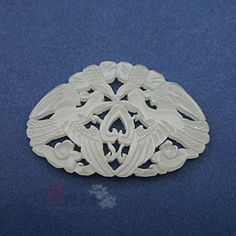 和田玉青白玉仿古双凤玉佩玉坠旗袍压襟玉挂坠凤凰玉镶嵌发饰颈饰