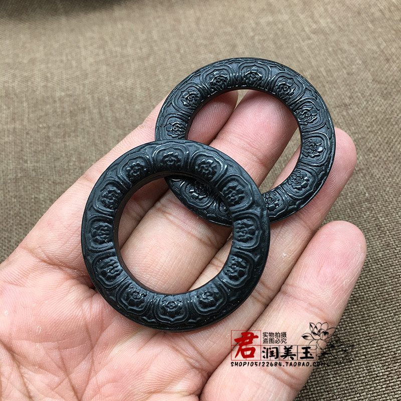 墨绿玉圆环平安扣玉环吊坠挂件黑绿玉莲花玉佩古风玉坠腰佩流苏