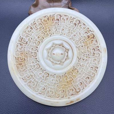 仿白玉龙纹镜仿玉玉璧复古做旧龙靠山壁摆件古风影视道具拍摄饰品