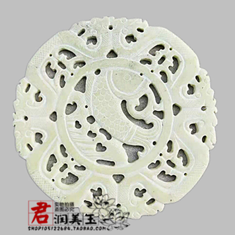 仿古双龙玉璧玉佩镂空小摆件雪花玉连年有余鱼装裱玄关玉摆件道具