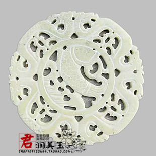 仿古双龙玉璧玉佩镂空小摆件雪花玉连年有余鱼装裱玄关玉摆件道具