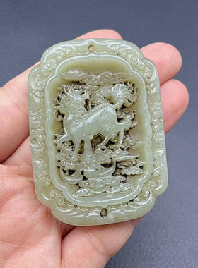 青白玉麒麟玉佩玉坠玉牌