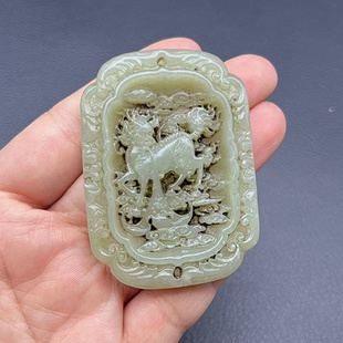 和田玉麒麟玉牌玉佩仿古明清做旧祥瑞吊坠挂件古风汉服腰佩玉流苏