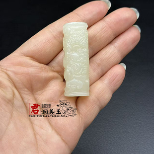 青白玉龙柱吊坠挂件男女中华龙玉佩玉坠阿富汗玉颈饰项坠挂饰腰佩