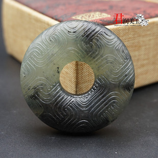 岫玉水墨平安扣圆环吊坠挂件复古祥云纹玉佩腰佩把玩件项链玉坠