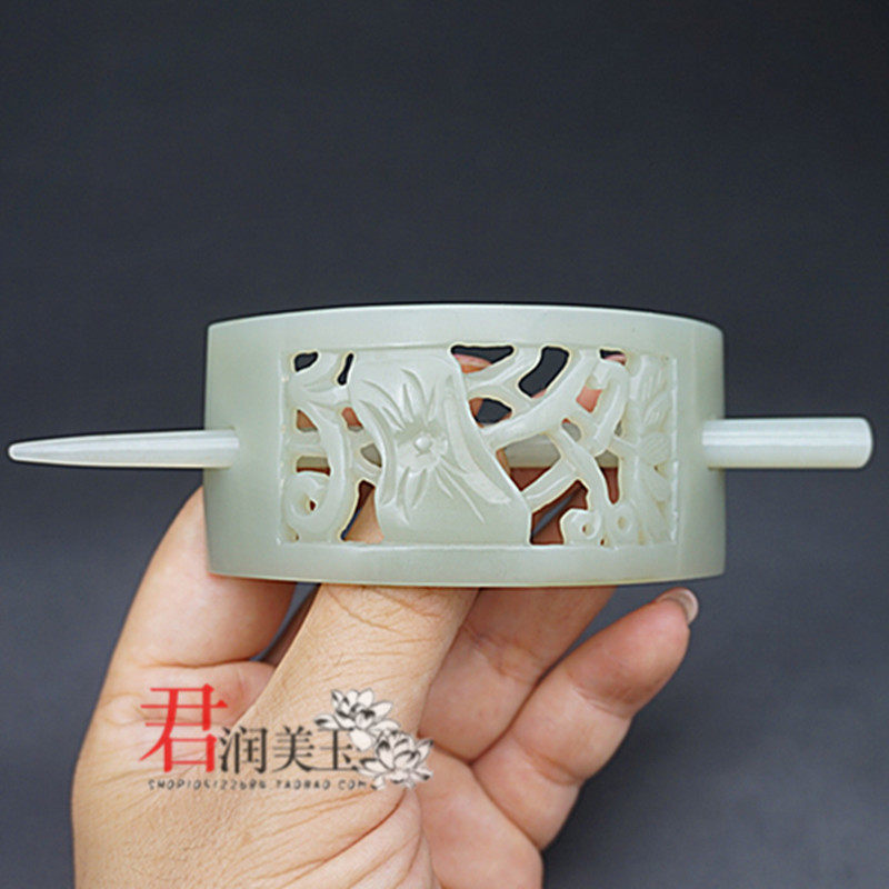 和田玉发冠帽冠青白玉荷花玉冠玉簪古风汉服头饰发饰簪子拍摄道具