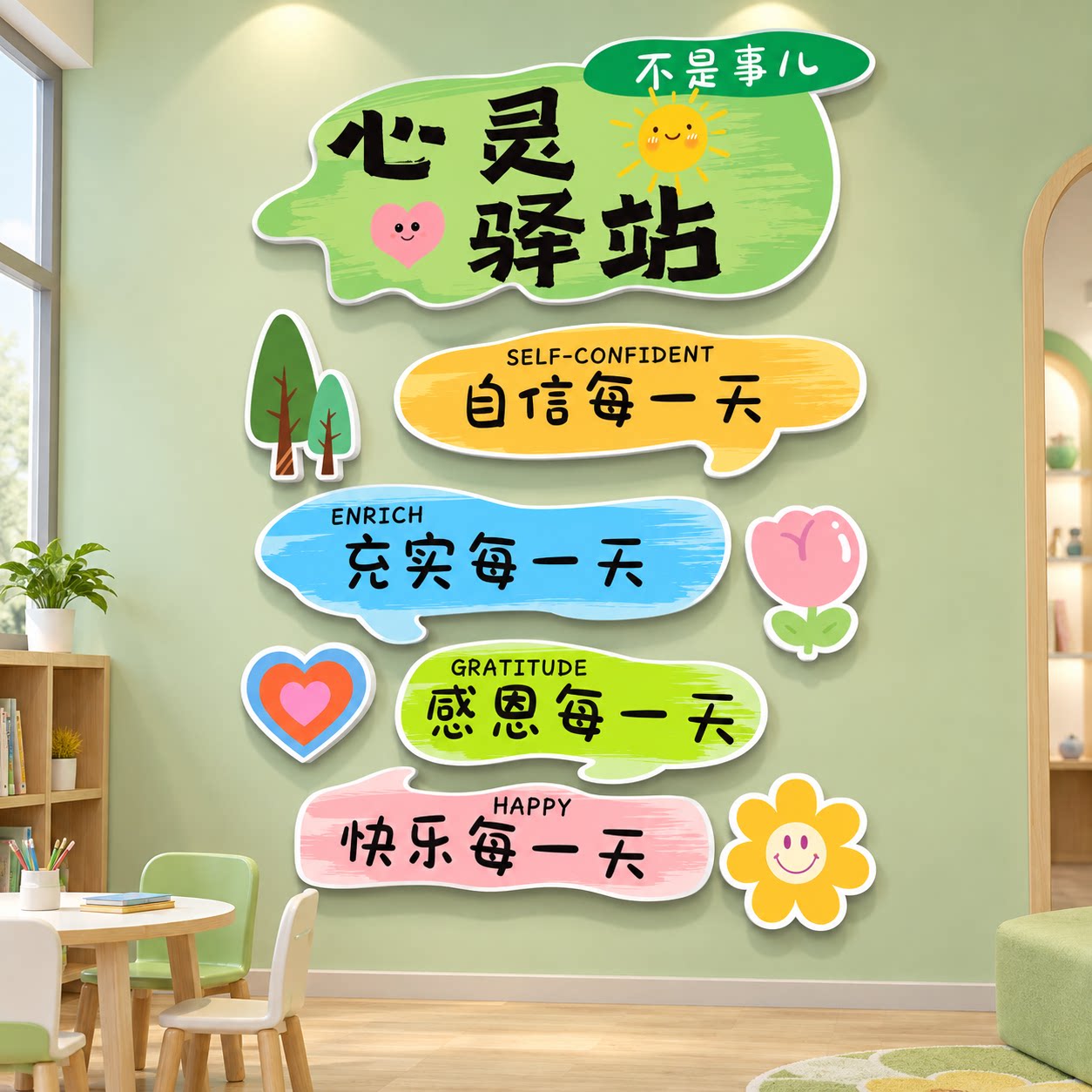 心灵驿站文化墙贴纸班级教室心理角咨询室挂图心理健康辅导室装饰