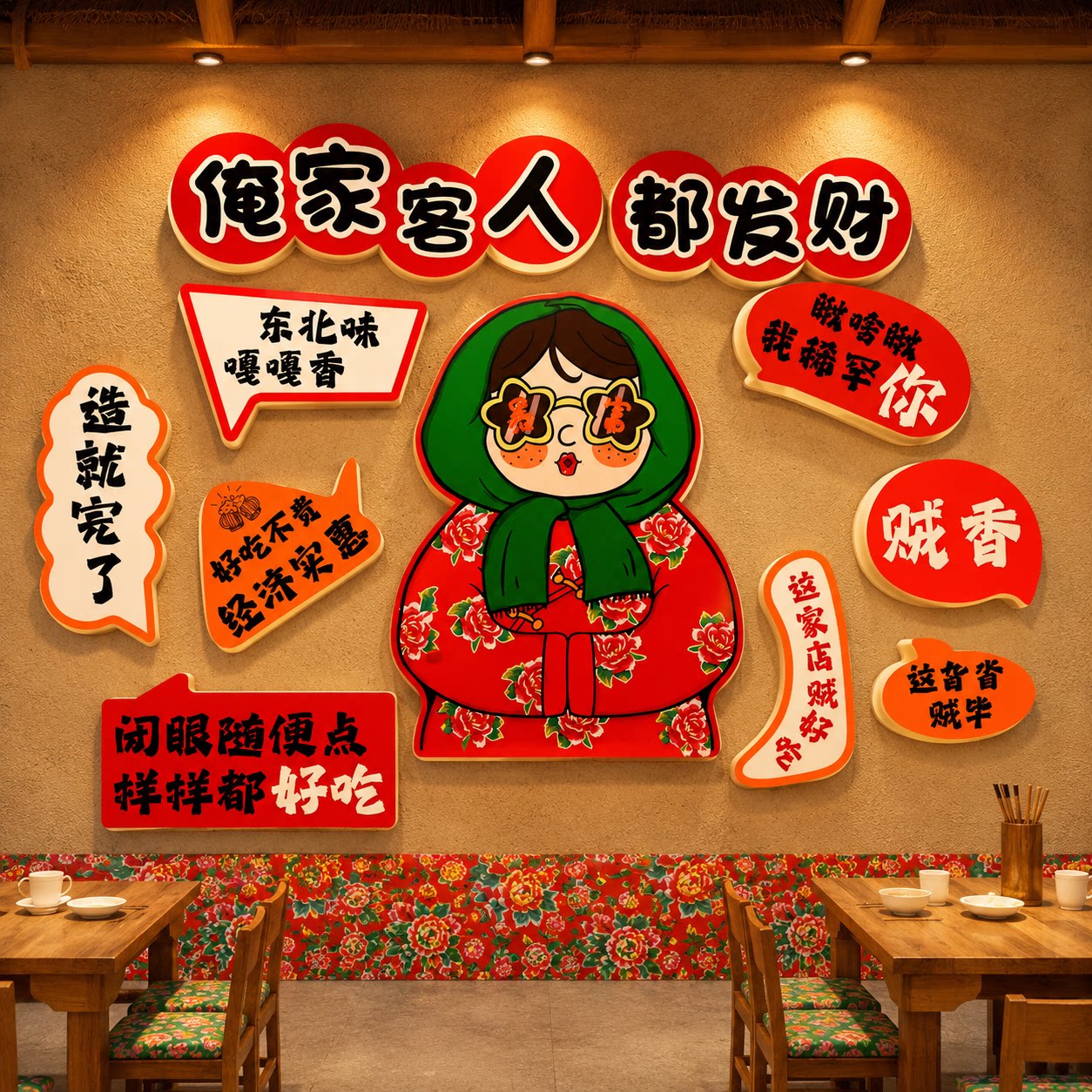 网红东北话方言特色破饭店餐饮画烧烤墙贴铁锅炖墙面装饰品农家乐