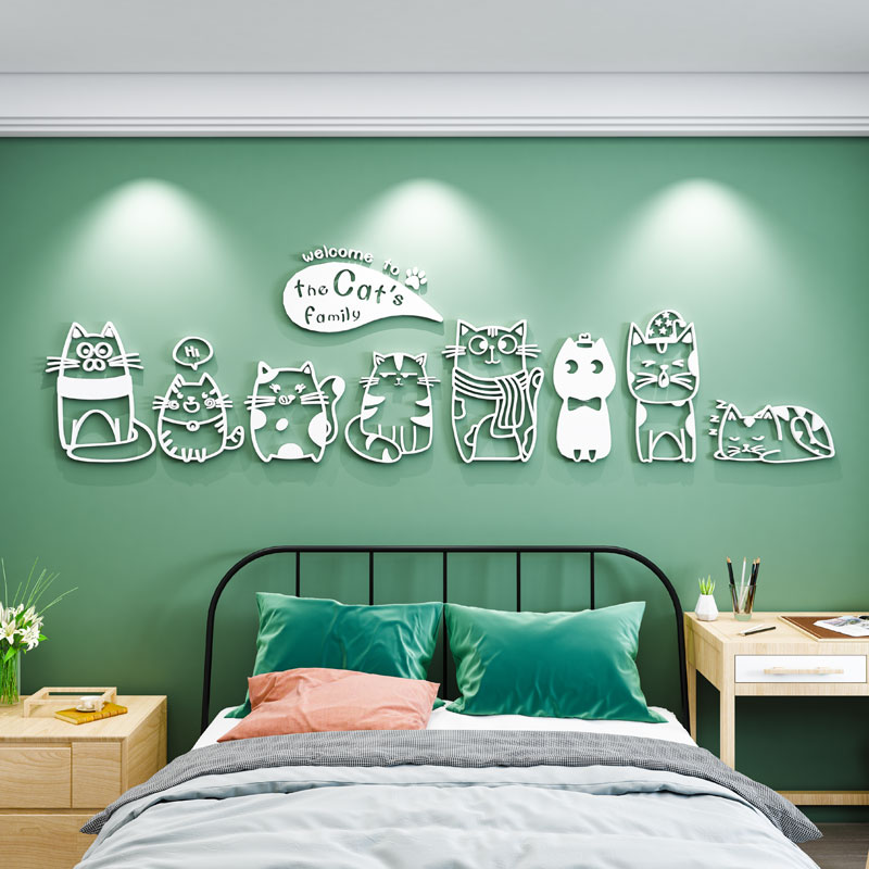 网红贴纸猫咪客厅卧室背景墙上装饰立体墙贴房间贴猫咪家族亚克力,家居饰品,软装墙贴,淘宝优惠券,粉丝福利购,淘宝优惠卷