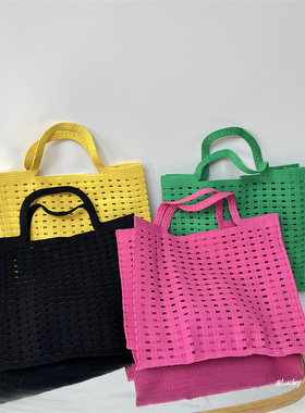 lucky 夏季大容量软皮镂空手提托特包2022时尚手工毛线编织包女