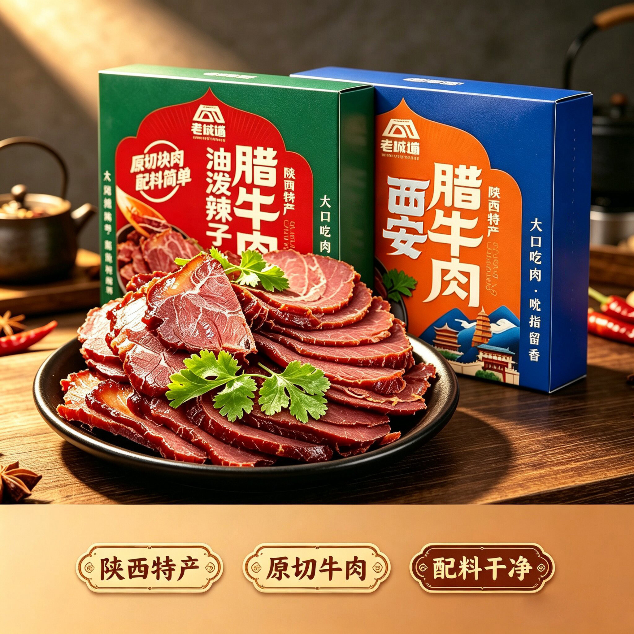 西安特产老城墙盒装腊牛肉回民街正宗回访味道陕西特产熟食酱卤肉