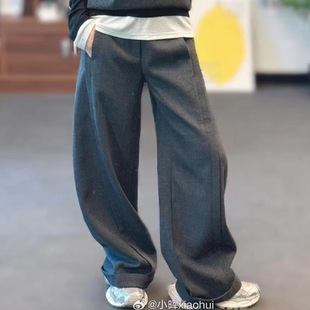 高级灰秋冬女 休闲裤 小晖诱货 时髦小众高腰腰部可调节弯刀西裤