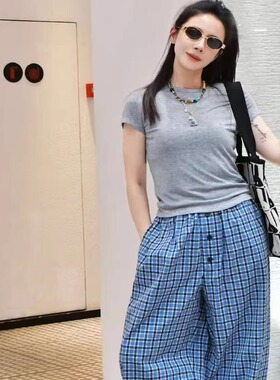 小晖诱货 羊毛混纺亲肤短袖不变形不起皱设计感修身遮肉T恤女夏季
