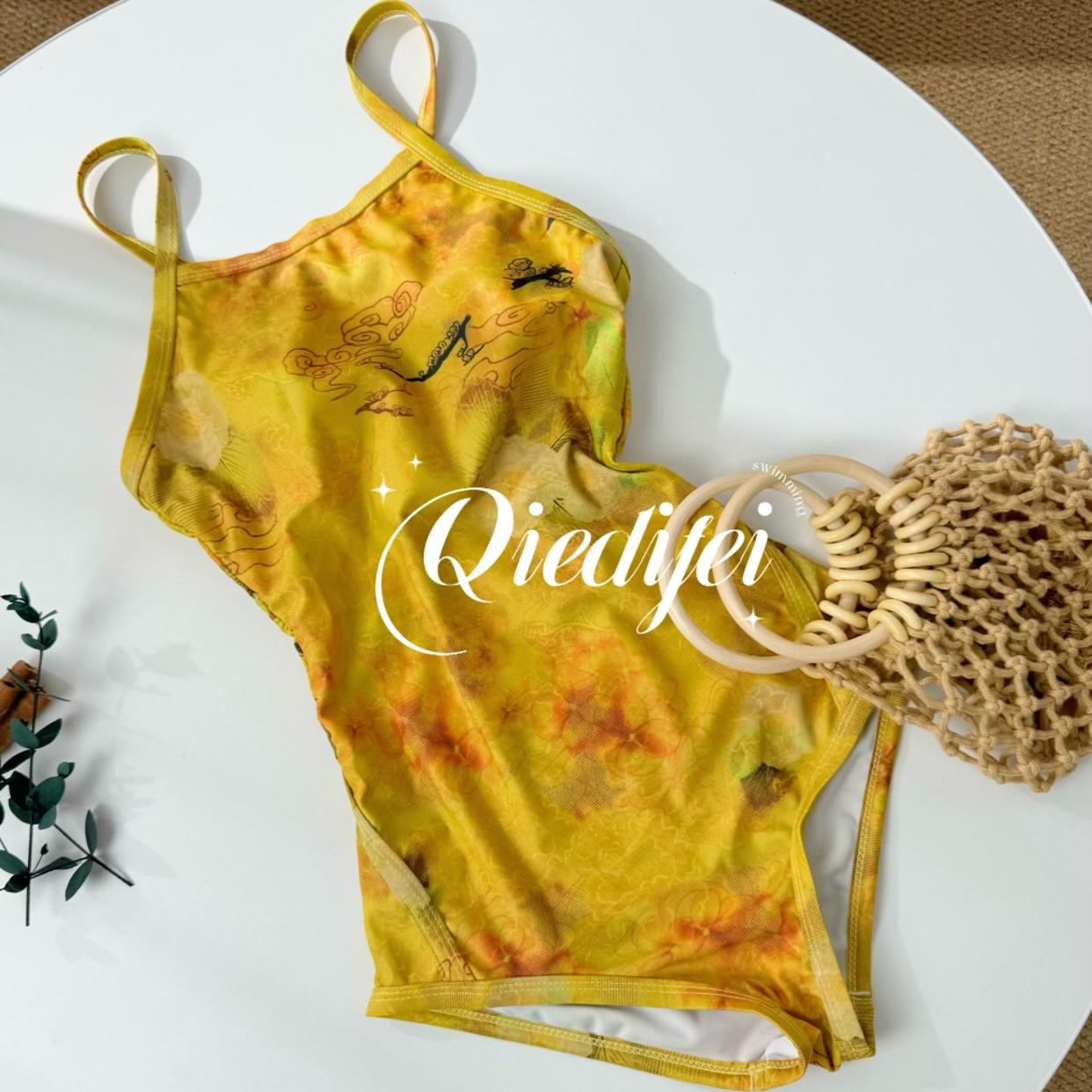 《水墨竞速》连体三角竞速泳衣女款专业运动训练性感露背温泉泳装