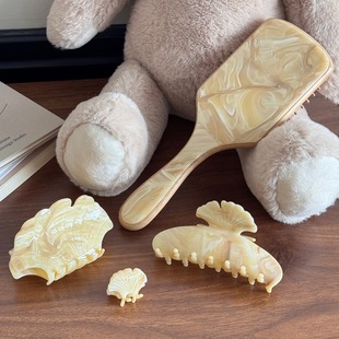 高级感大理石纹理枫叶发夹大号气垫梳蓬松美发梳子气质百搭抓夹子