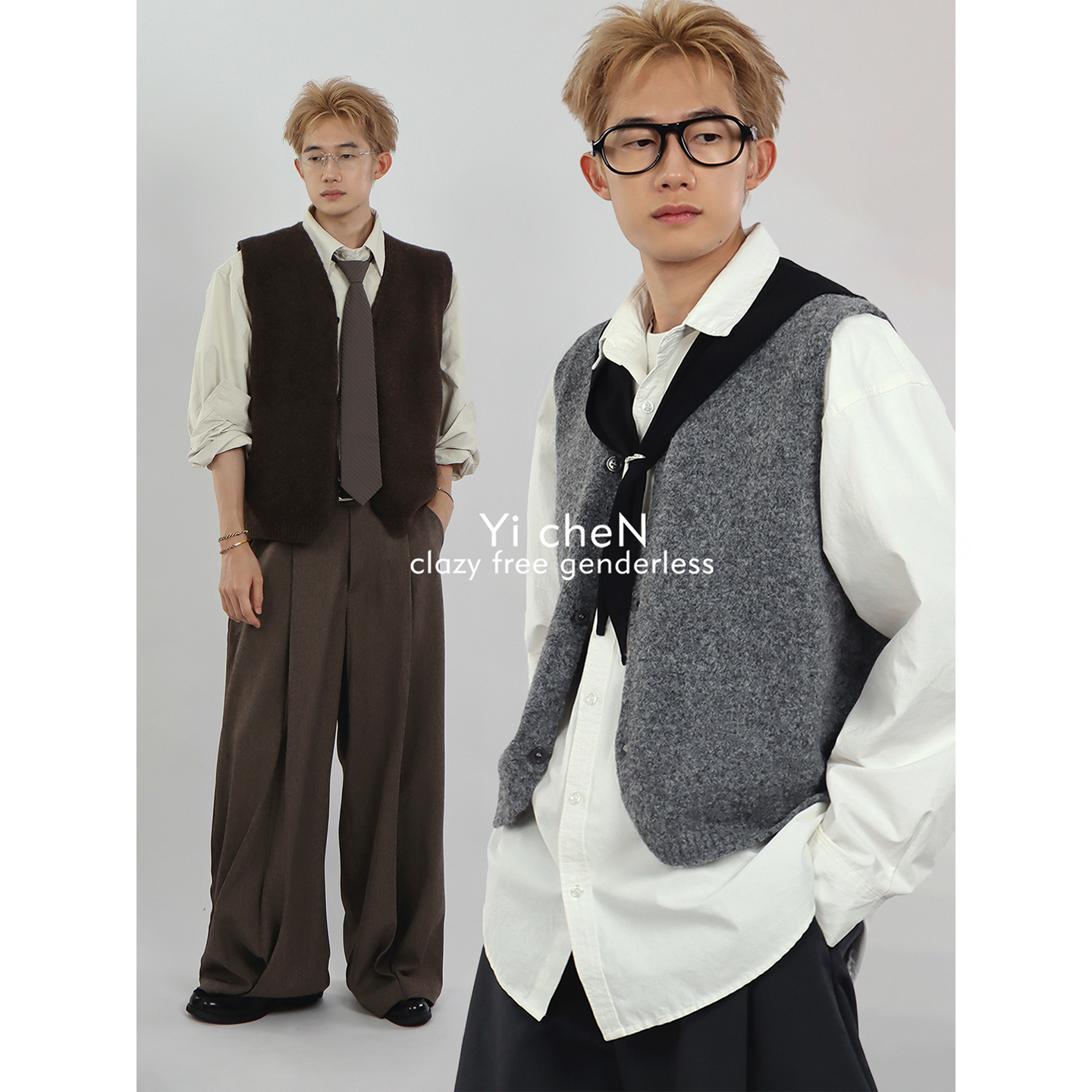 一衬YICHEN  秋冬羊毛法兰绒短款无袖马甲毛衣叠穿百搭开衫毛织,男装,常规马甲,淘宝优惠券,粉丝福利购,淘宝优惠卷