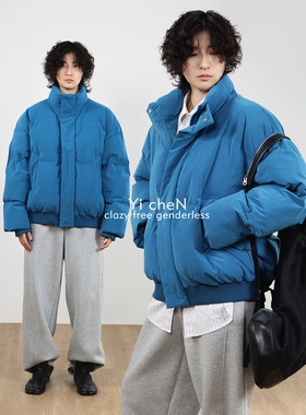 一衬YICHEN  冬季加厚保暖棉服外套男女特调天蓝色立领短款面包服