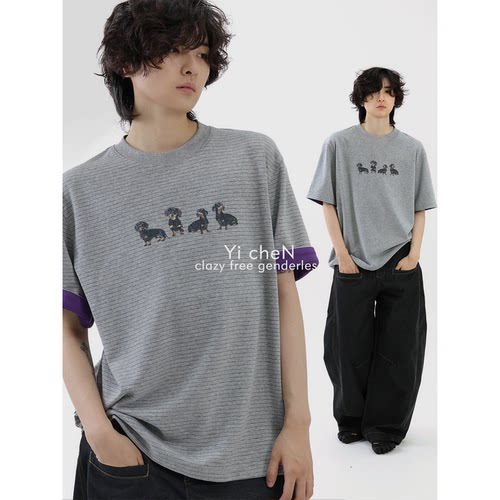 YICHEN夏季撞色印花短袖t恤男女