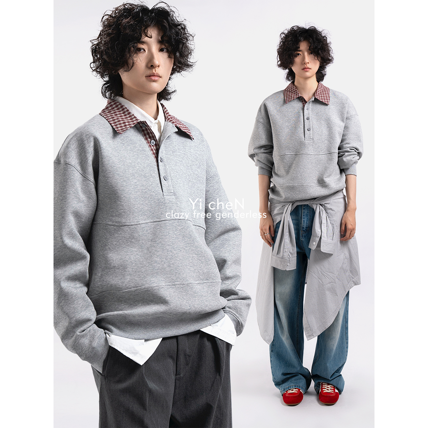 一衬YICHEN秋冬款假两件撞色卫衣