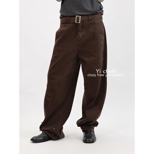 四季 长裤 款 通勤咖色休闲工装 附赠腰带 复古水洗牛仔裤 一衬YICHEN
