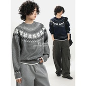 一衬YICHEN 秋冬费尔岛提花毛衣男圆领保暖复古软糯针织衫 上衣