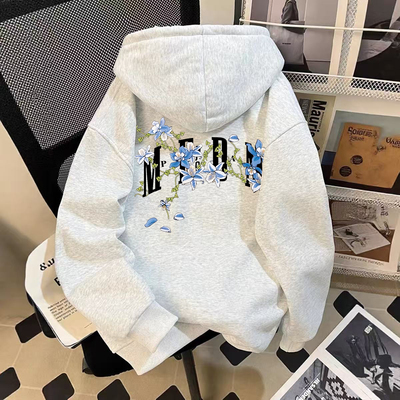 女童2025新款潮牌卫衣设计感印花中大童连帽衫春秋冬宽松加绒外套