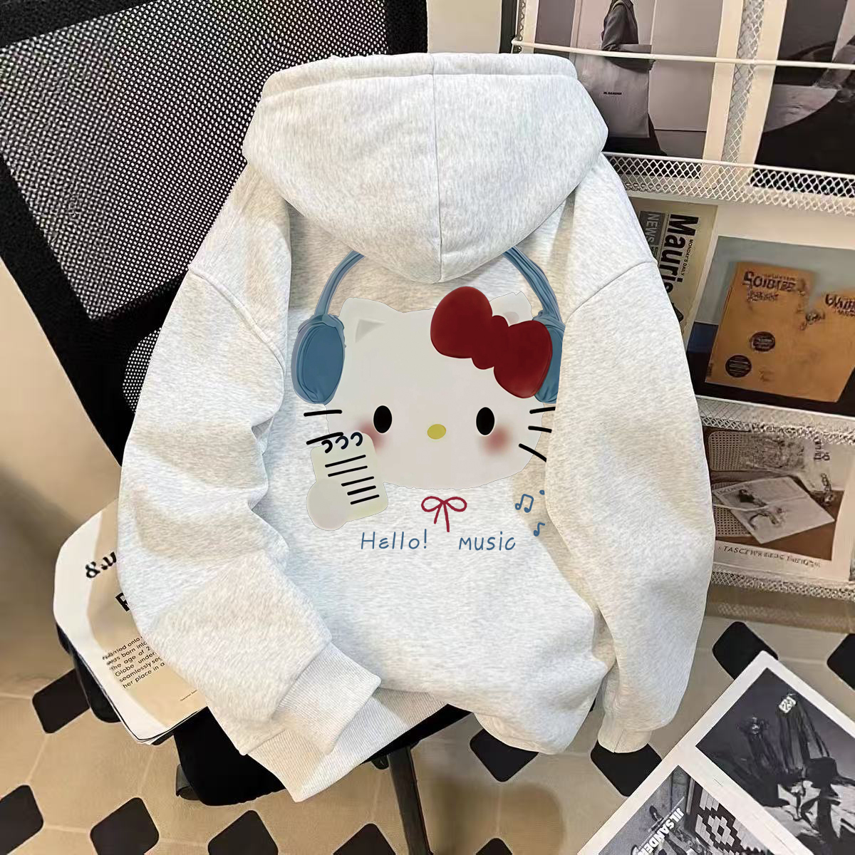 女童卡通Kitty猫连帽卫衣