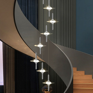 楼中空吊灯 星星别墅楼梯间水晶吊灯设计师全光谱高级loft公寓复式