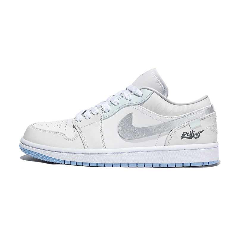 【定制球鞋】Jordan 1 冰蓝海盐 低帮复古篮球鞋情侣款运动休闲鞋