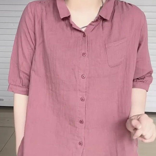 丝棉女士衬衫 新款 薄款 2024夏季 上衣 复古纯色翻领短袖 宽松显瘦开衫