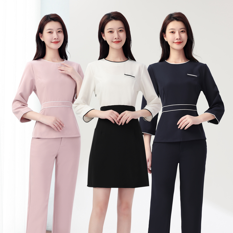 美容美发工作服七分袖女裙套装