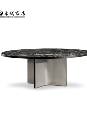 MINOTT餐桌大理石宝格丽黑高端意式极简1.8米圆桌木纹烤漆样板房