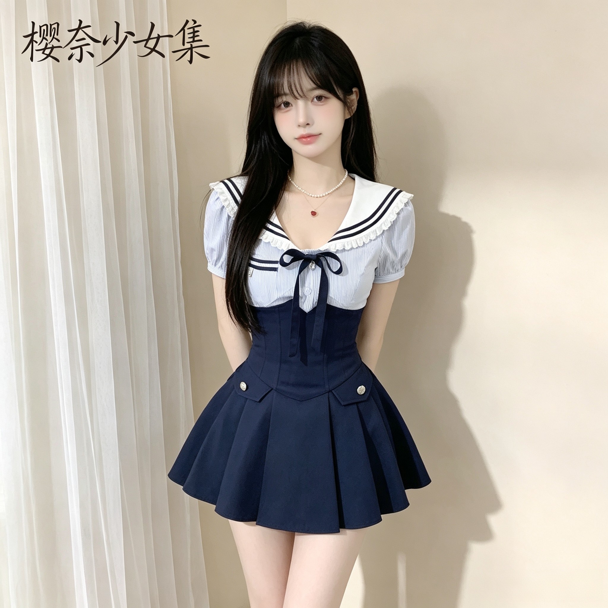 idol学姐夏季辣妹风套装裙女2026新款海军领学院风JK制服两件套潮