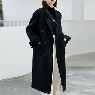 黑色毛呢外套韩版加厚过膝赫本风2025秋冬新款宽松呢子大衣女长款