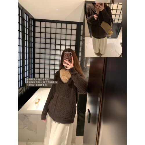 FENG甜甜_麻花连帽毛衣开衫