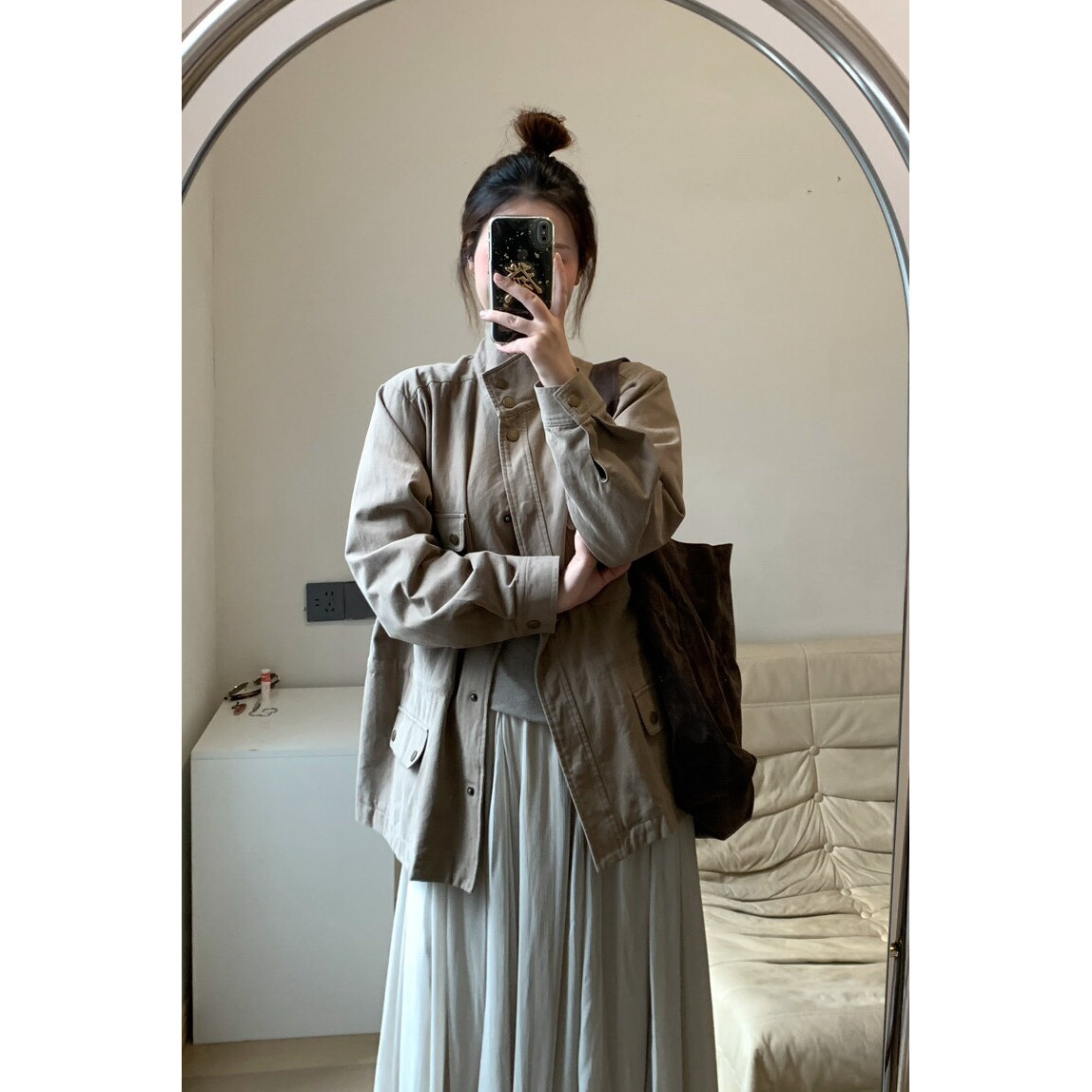 FENG甜甜_设计感收腰工装外套女秋季新款百搭休闲宽松立领短风衣