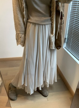 FENG甜甜_不规则半身裙女飘逸垂感纱裙温柔a字百搭内里加绒中长裙