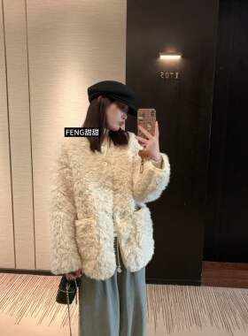 FENG甜甜_冬日暖阳皮毛一体环保皮草外套女冬季新宽松羊羔毛上衣