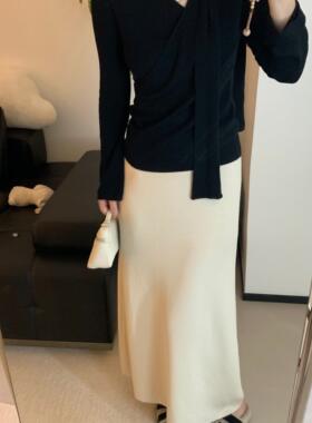 FENG甜甜_四色高腰垂感针织半身裙女秋冬中长款百搭包臀直筒裙子