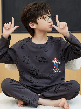 春秋季儿童睡衣纯棉男孩内衣套装